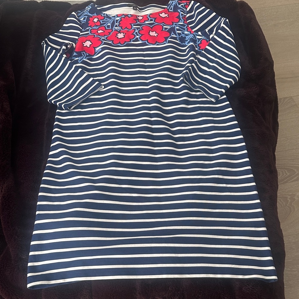 Talbots Petite 100% Cotton Floral Bateau Striped Sheath Dress SP